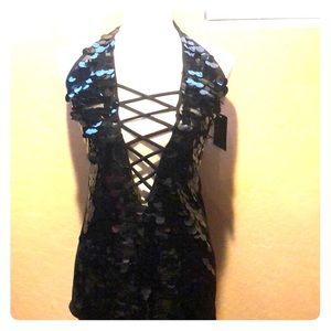 Sexy low cut Fredricks sequin top. Medium